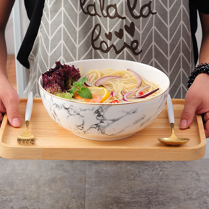 Gold rim marbled bowl set