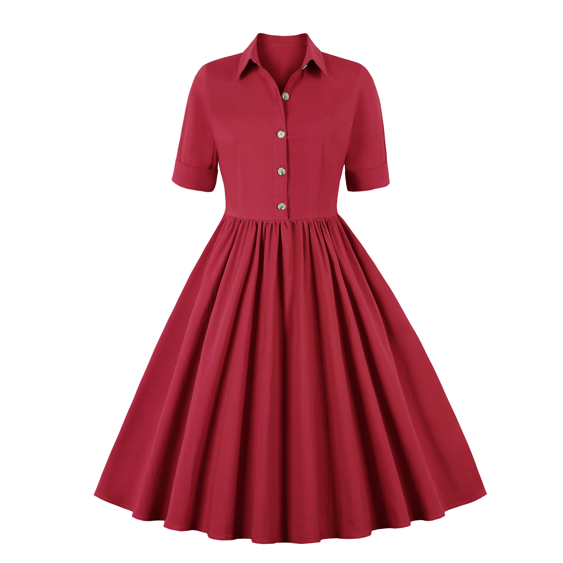 Retro dress with waist short sleeves and big swing