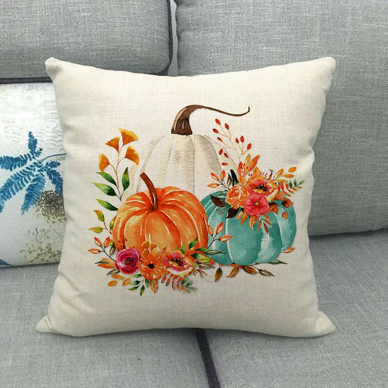 Painted pumpkin linen pillowcase - 17Color