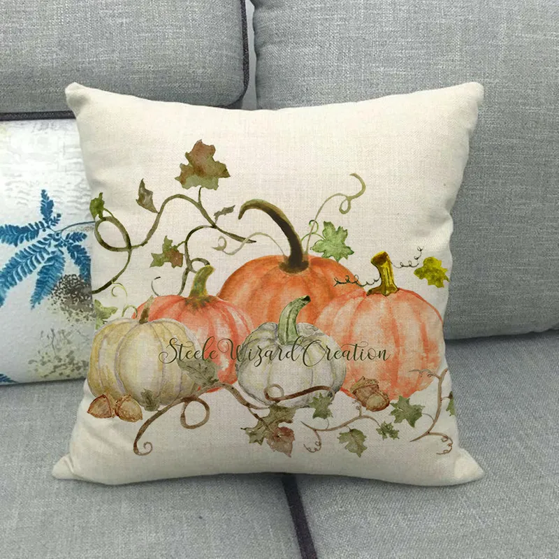 Painted pumpkin linen pillowcase - 10Color