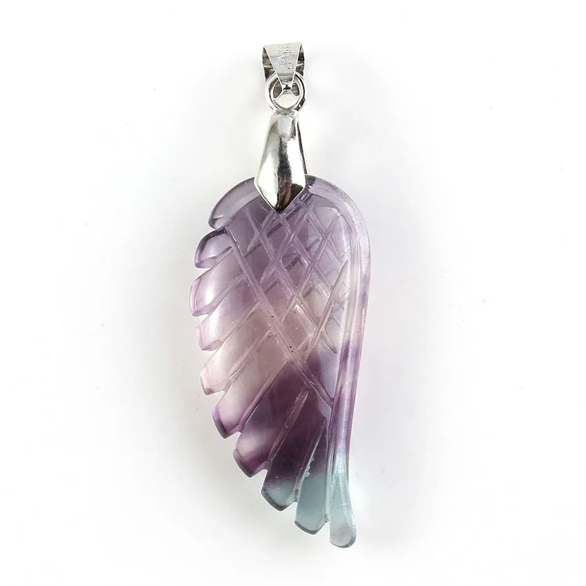 Natural Crystal Angel Wing Pendant - Fluorite
