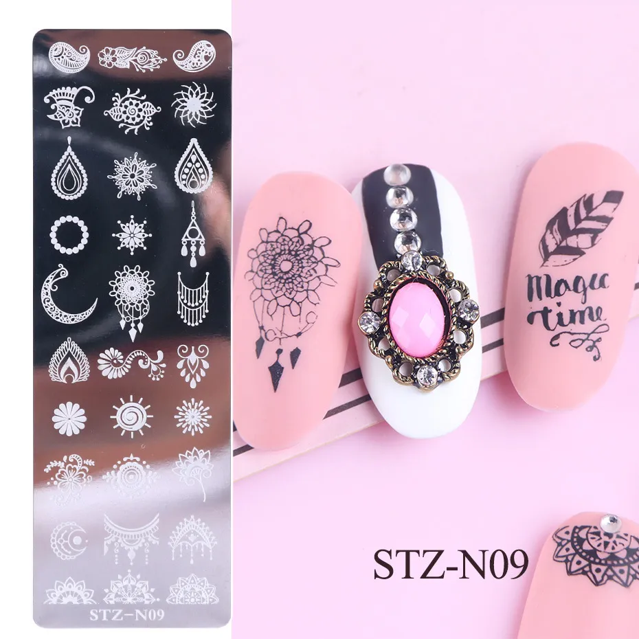 Nail print small long steel plate - N09Pink