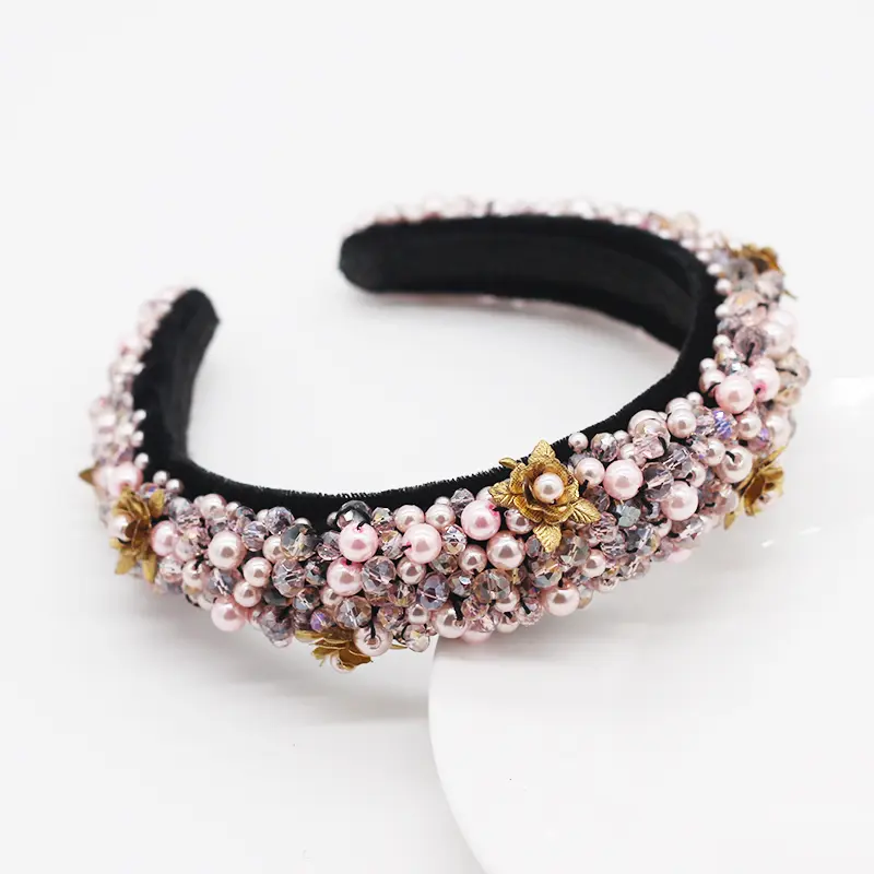 Luxury headband with crystal metallic flower