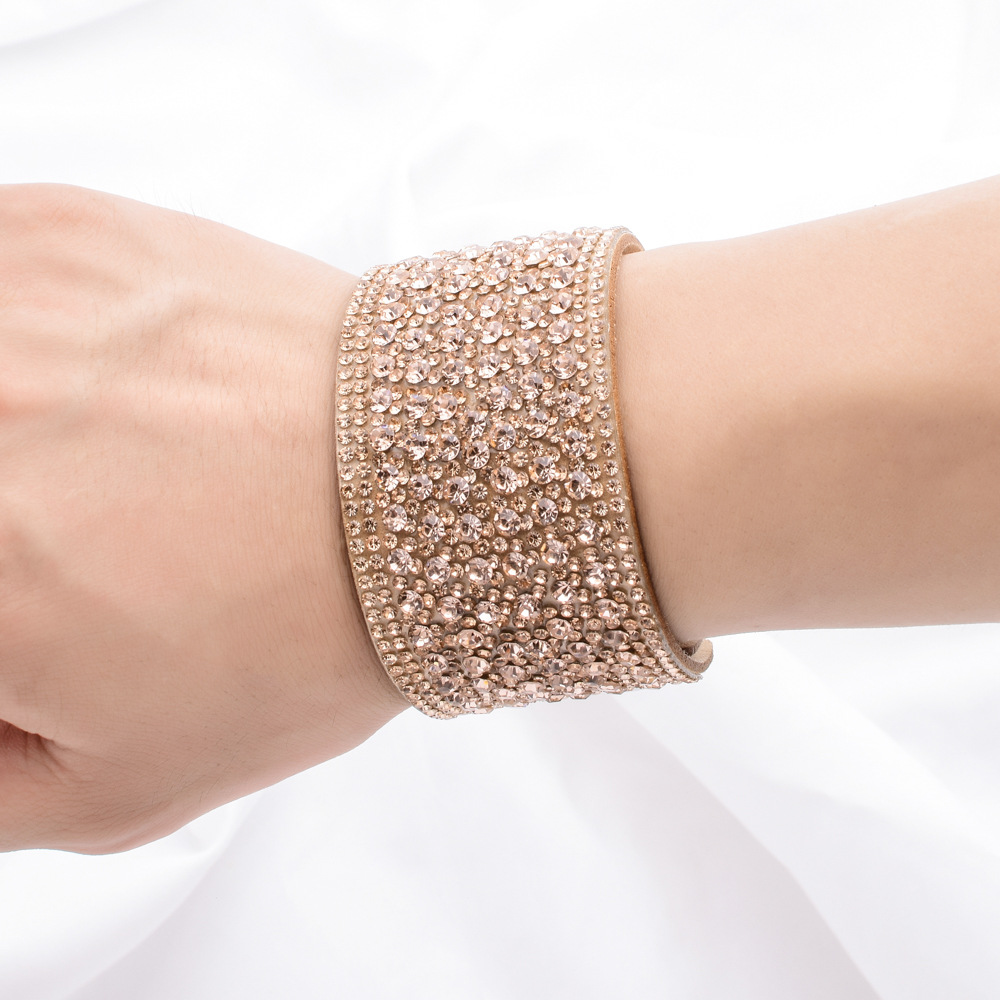 Wide diamond-studded snap bracelet