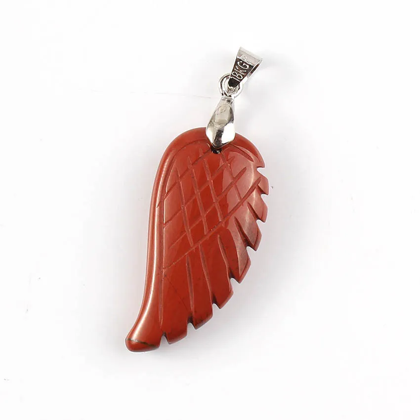 Natural Crystal Angel Wing Pendant - Red Jasper