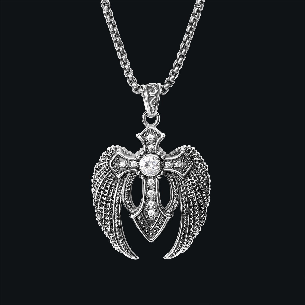 Men's Titanium Steel Cross Wing Necklace