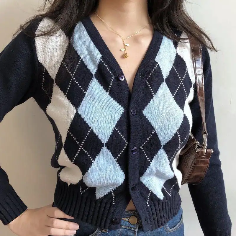 Diamond Knit Cardigan Sweater