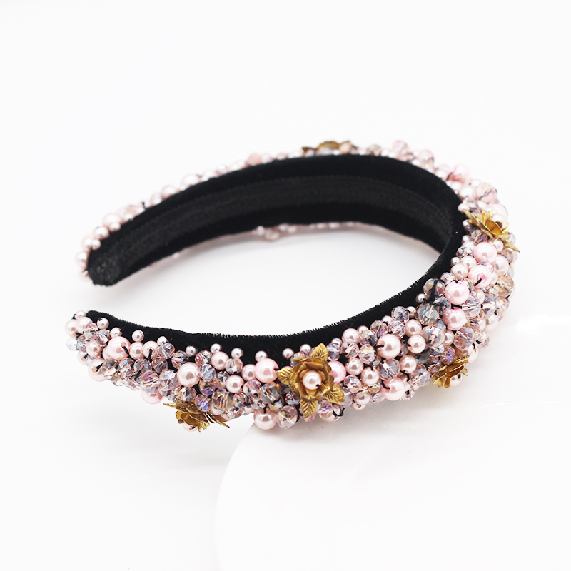 Luxury headband with crystal metallic flower Pink - Shop at LoveMi