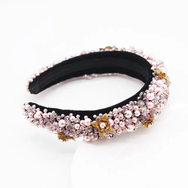Luxury headband with crystal metallic flower Pink - Shop at LoveMi