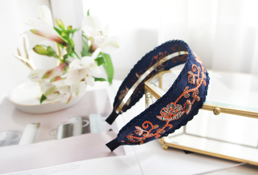 Embroidered lace headband Navy Blue - Shop at LoveMi