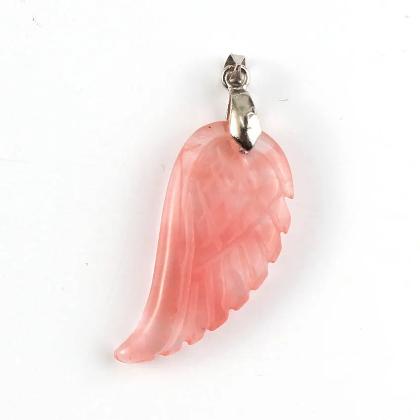 Natural Crystal Angel Wing Pendant - Watermelon Red