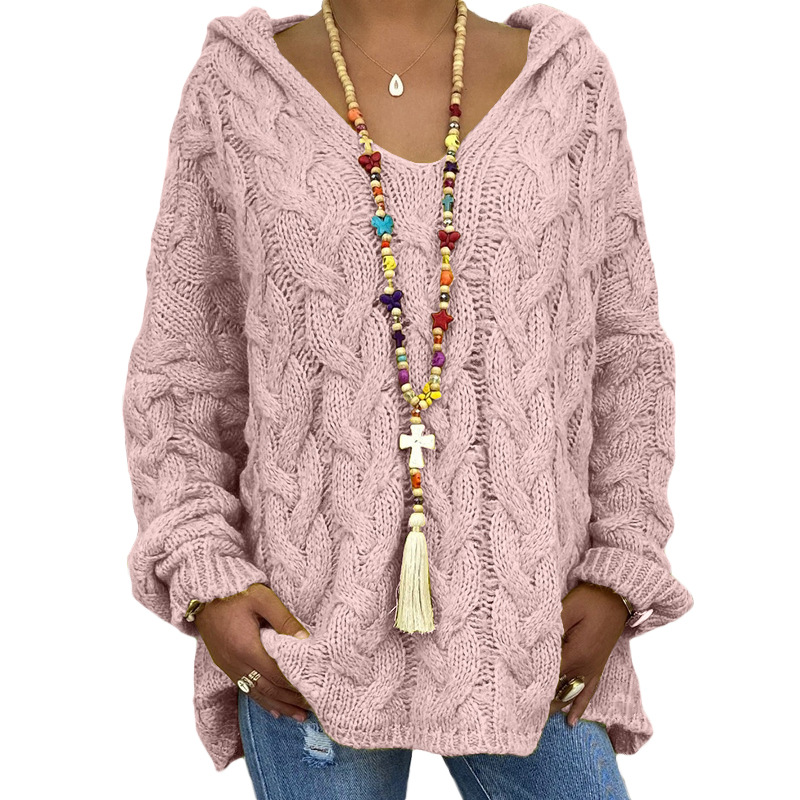 Pure color twist knit hoodie