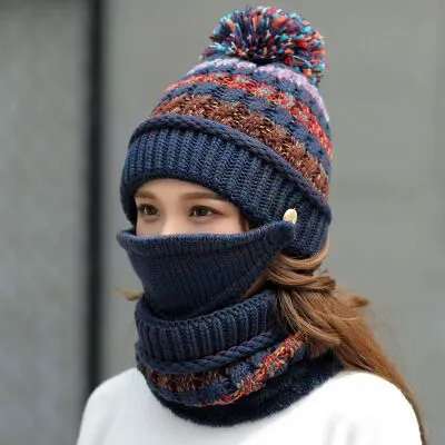 Winter Plush knitted hat Dark Blue - Shop at LoveMi