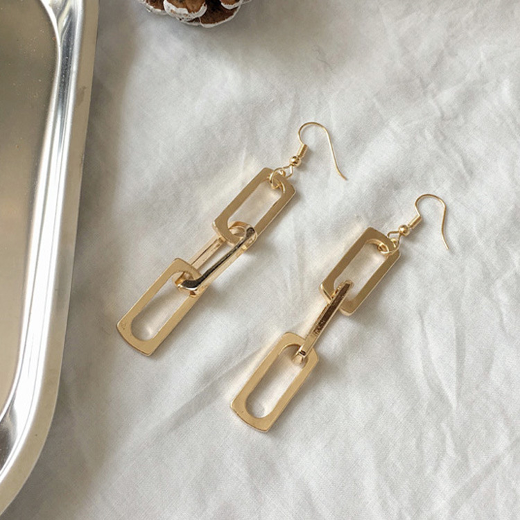 Rectangular hollow chain earrings