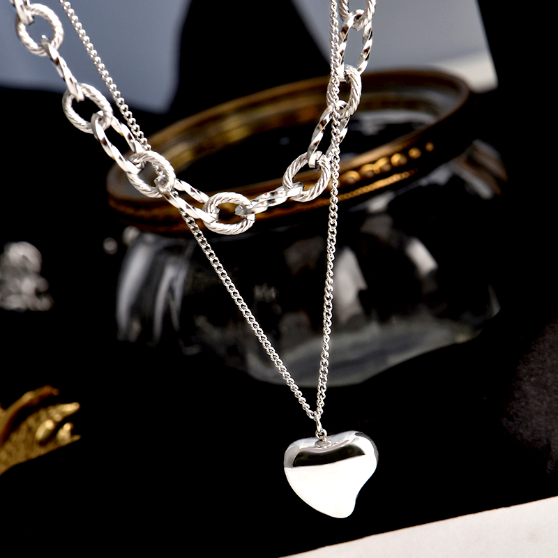 Titanium steel love double clavicle chain