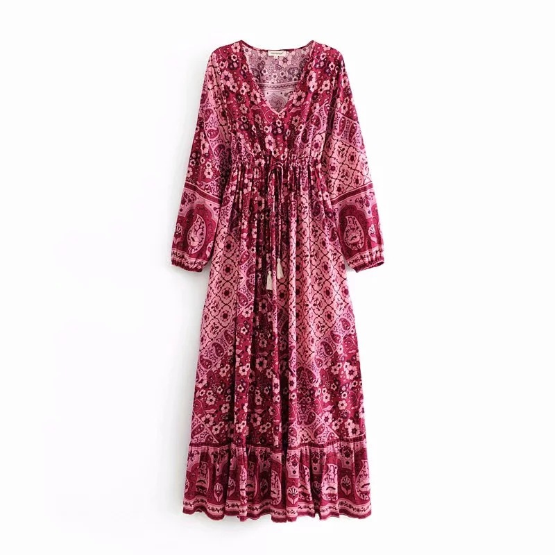 V-neck waist tie dress