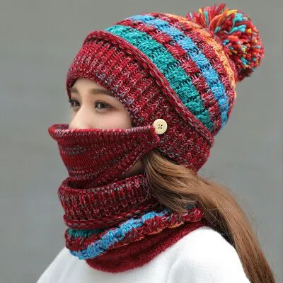 Winter Plush knitted hat Wine Red - Shop at LoveMi