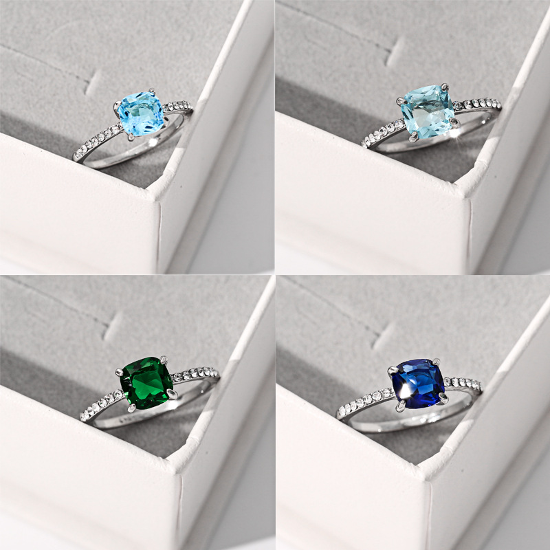 Sky Blue Square Diamond Zircon Ring