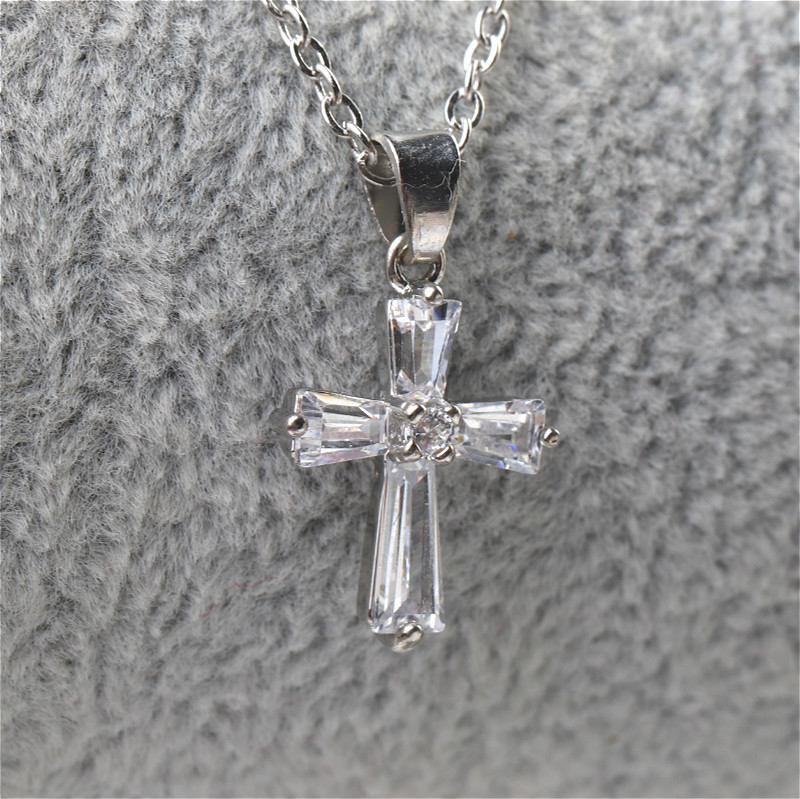 Cross gemstone crystal necklace