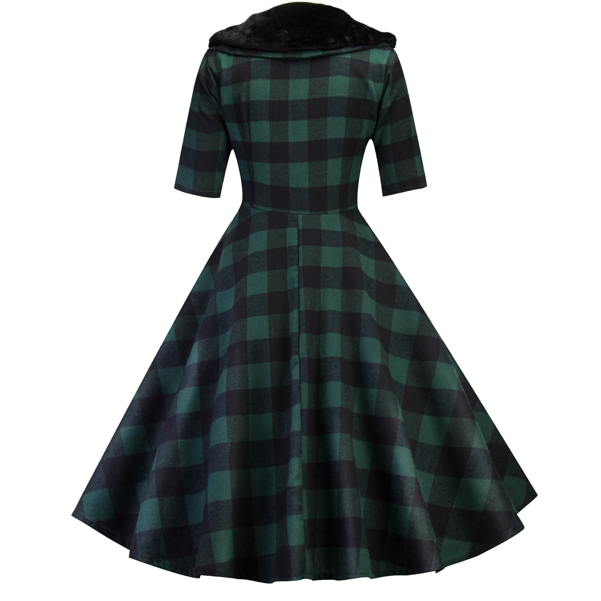 فستان طويل بأكمام طويلة وياقة فوّار مخطط