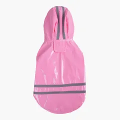 PU Reflective Dog Hooded Windproof Raincoat - Pink - View 1