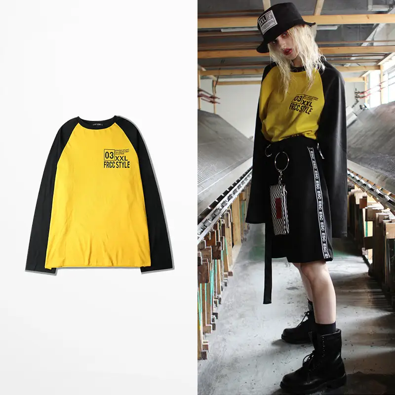 Long sleeve sweater T-shirt solid color wide loose