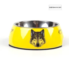 Food grade stainless steel pet dog bowl - Yellow Husky - View 1