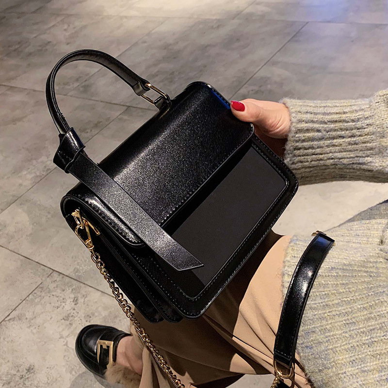 Solid color crossbody small square bag Black - Shop at LoveMi