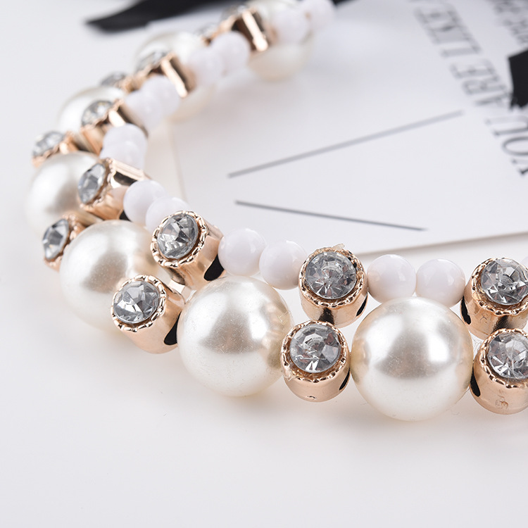 Double row pearl ribbon necklace