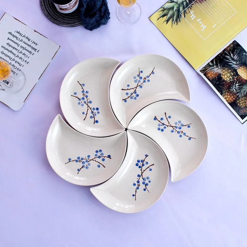Moon shape ceramic plate set - Blue Plum