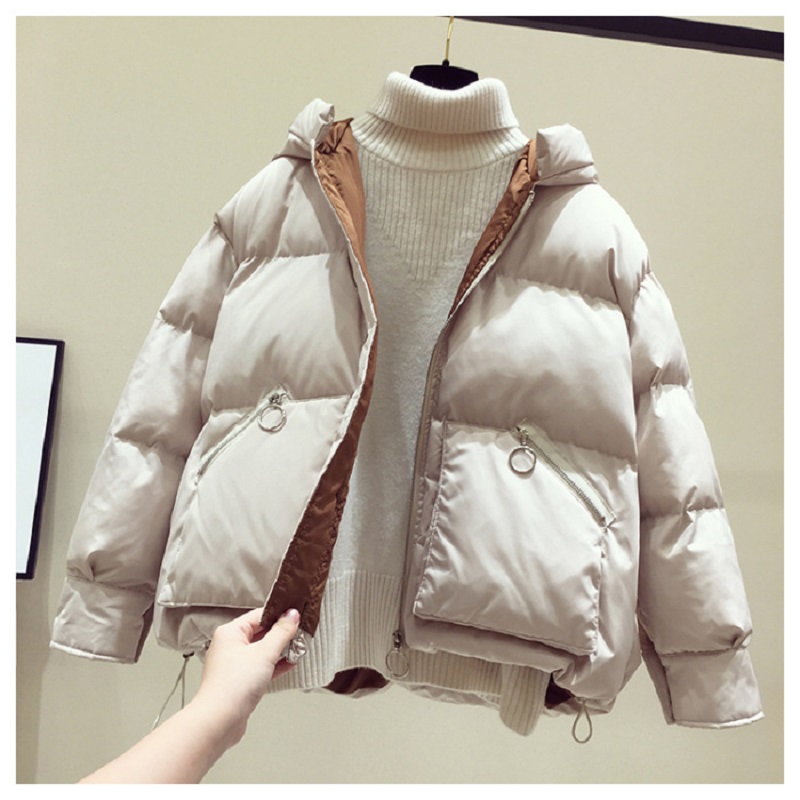 Autumn and winter loose hooded small padded jacket