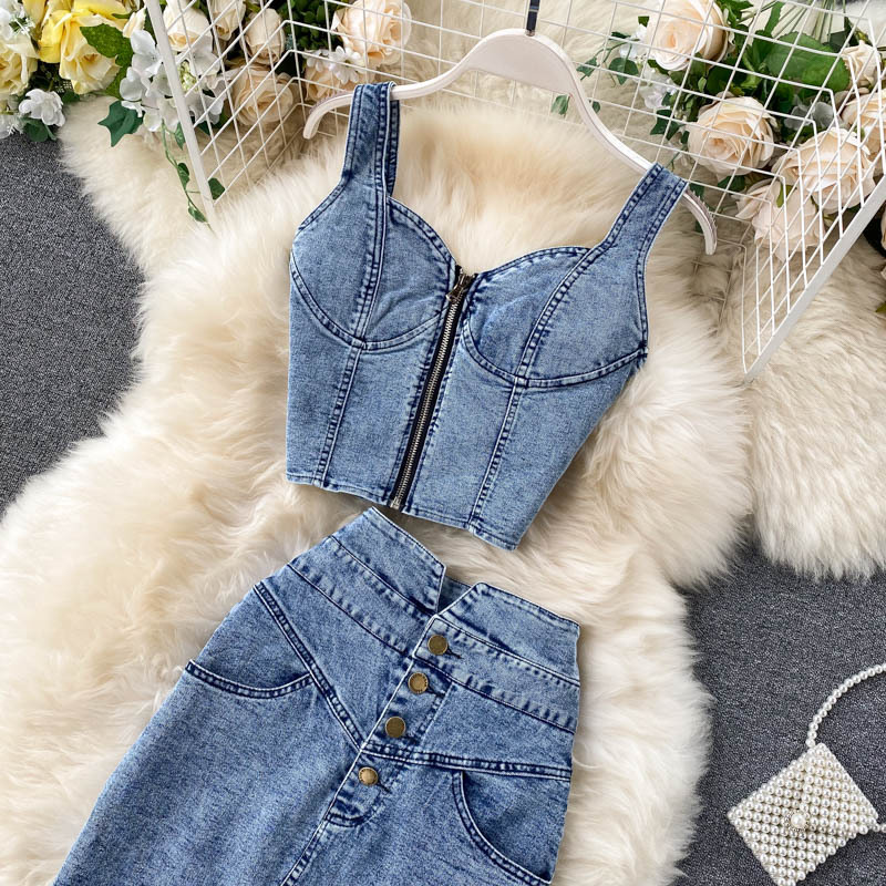 Camisole high waist denim skirt