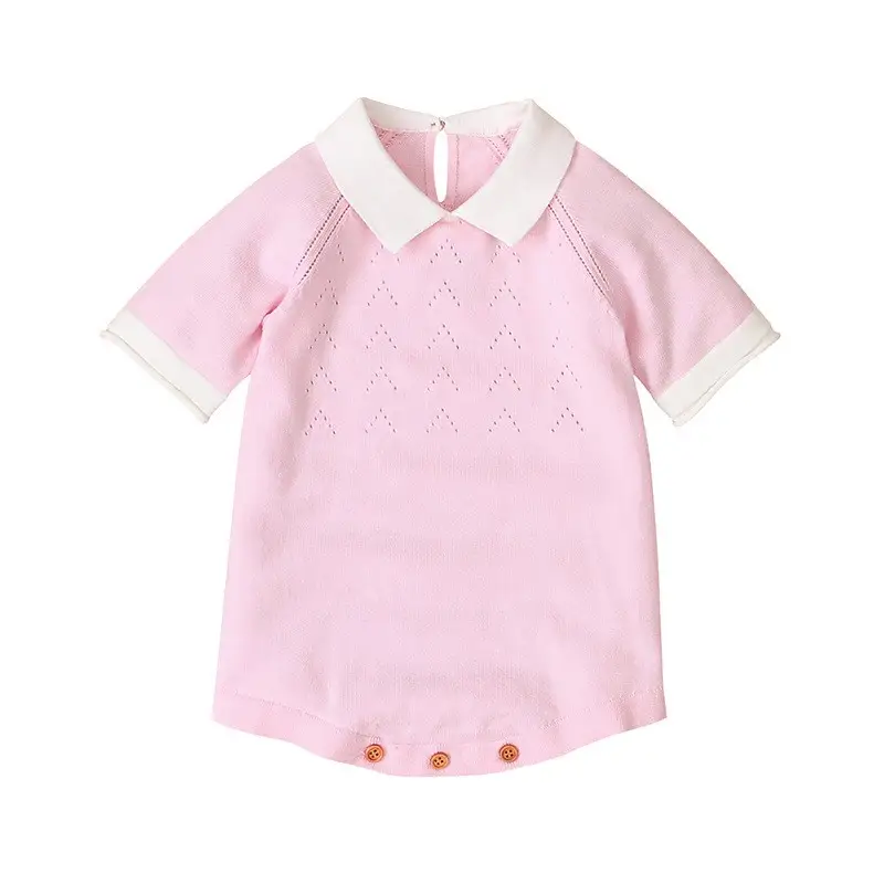 Short sleeve knitted solid color fart romper