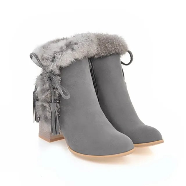 Faux rabbit fur lace up chunky heel boots Grey - Shop at LoveMi