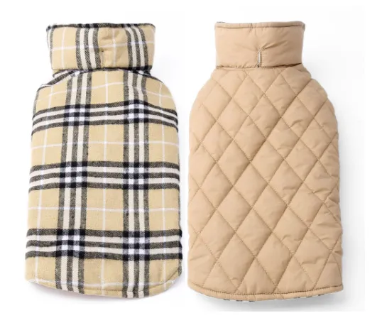 Tartan dog clothes a waterproof dog suit jacket coat outdoor goods - Beige Plaid
