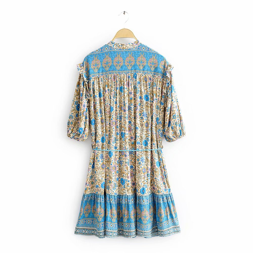 Drawstring fringe print dress