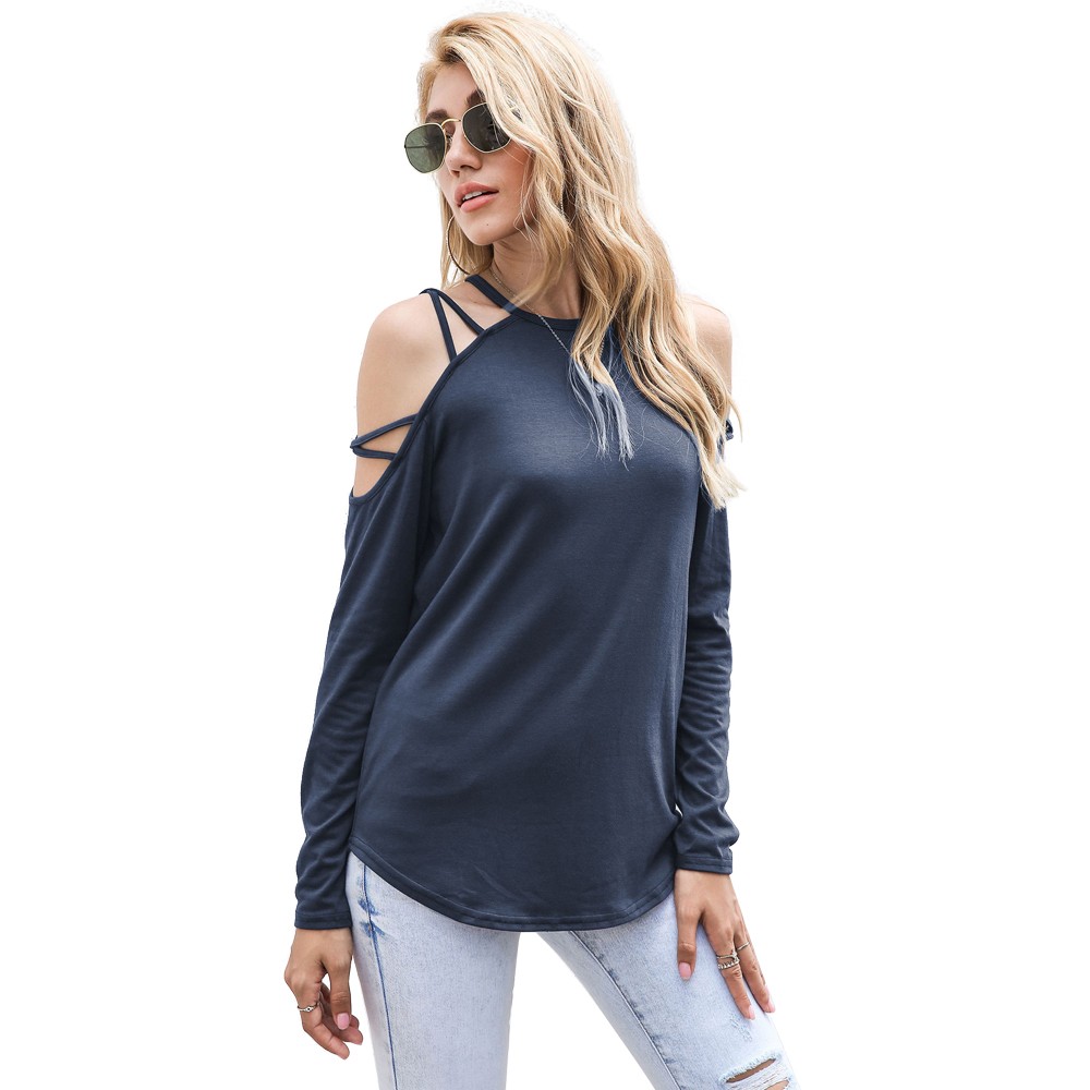 Solid color cross strapless top T-shirt