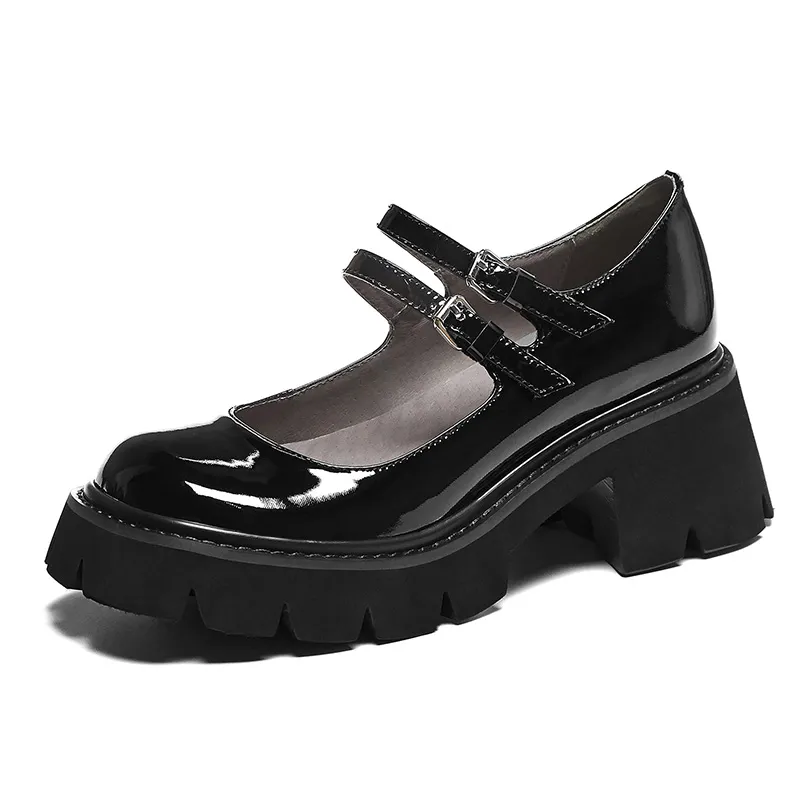 Leather round toe low-top shoes - Black