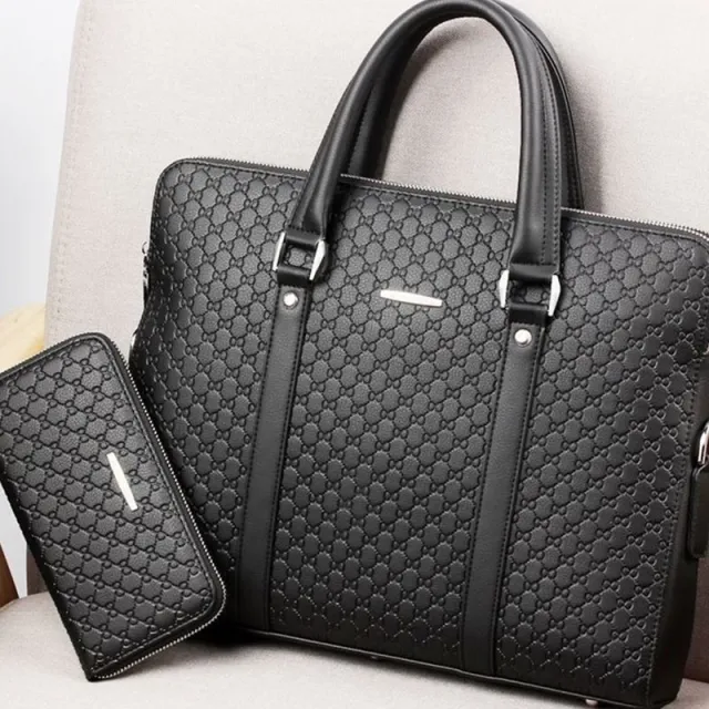 Men bag handbag leather business briefcase embossed letters Black - Shop at LoveMi