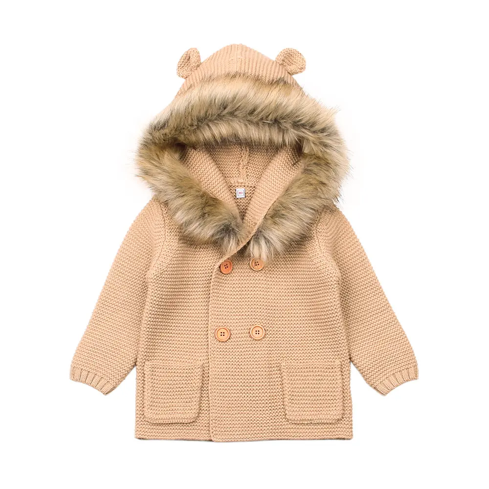 Knitted Coat with Fur Collar