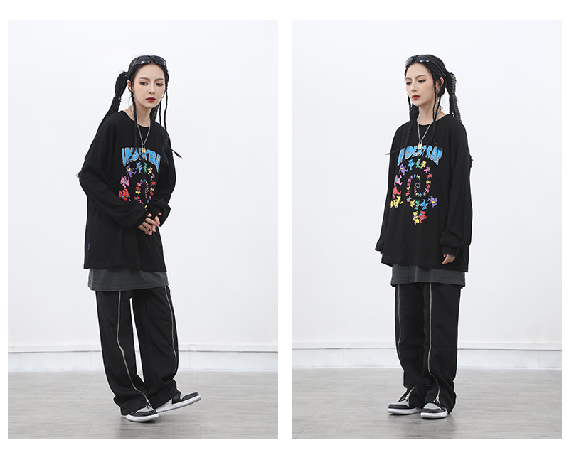 Dark zipper wide-leg pants