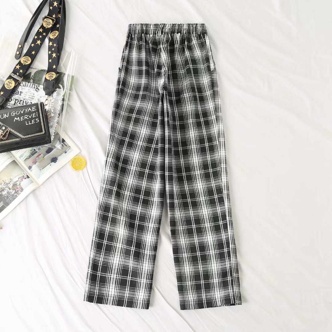 Casual Plaid High Waist Wide Leg Pants