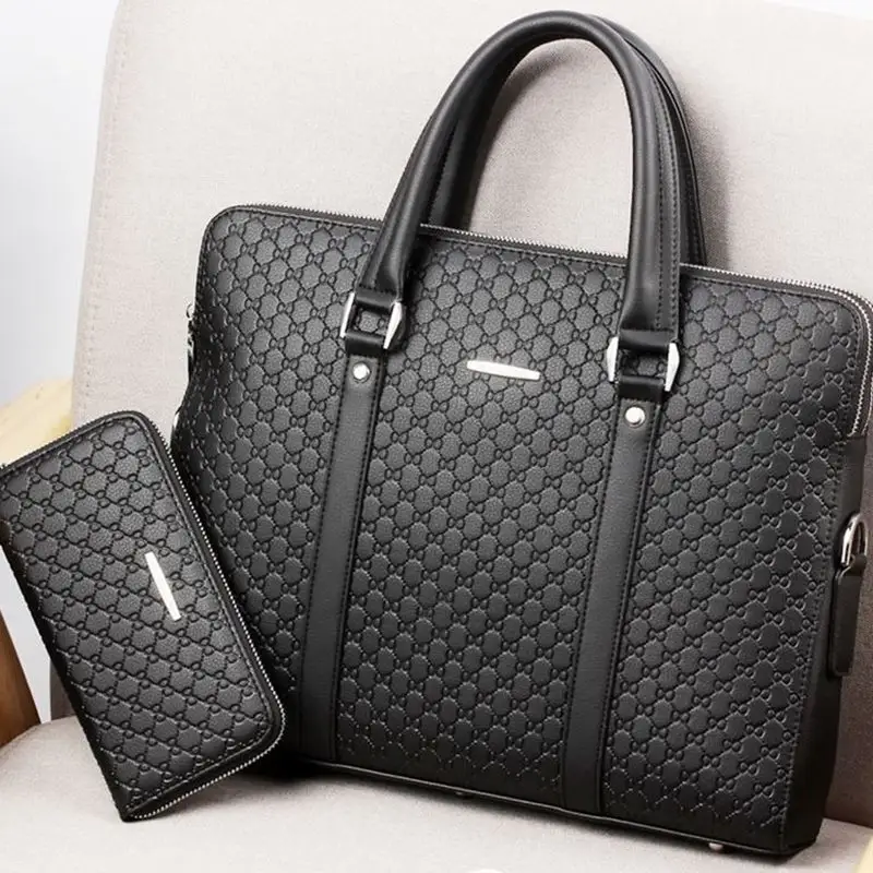 Men bag handbag leather business briefcase embossed