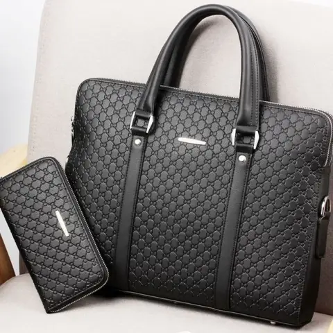 Men Bag Handbag Leather Business Briefcase Embossed Letters