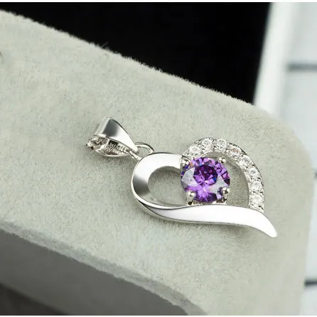 Love Necklace Women's Sweet Heart Shaped Heart Pendant Simple Temperament Silver Item Jewelry Purple - Shop at LoveMi