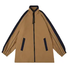 Casual retro loose contrast jacket - Khaki - View 1