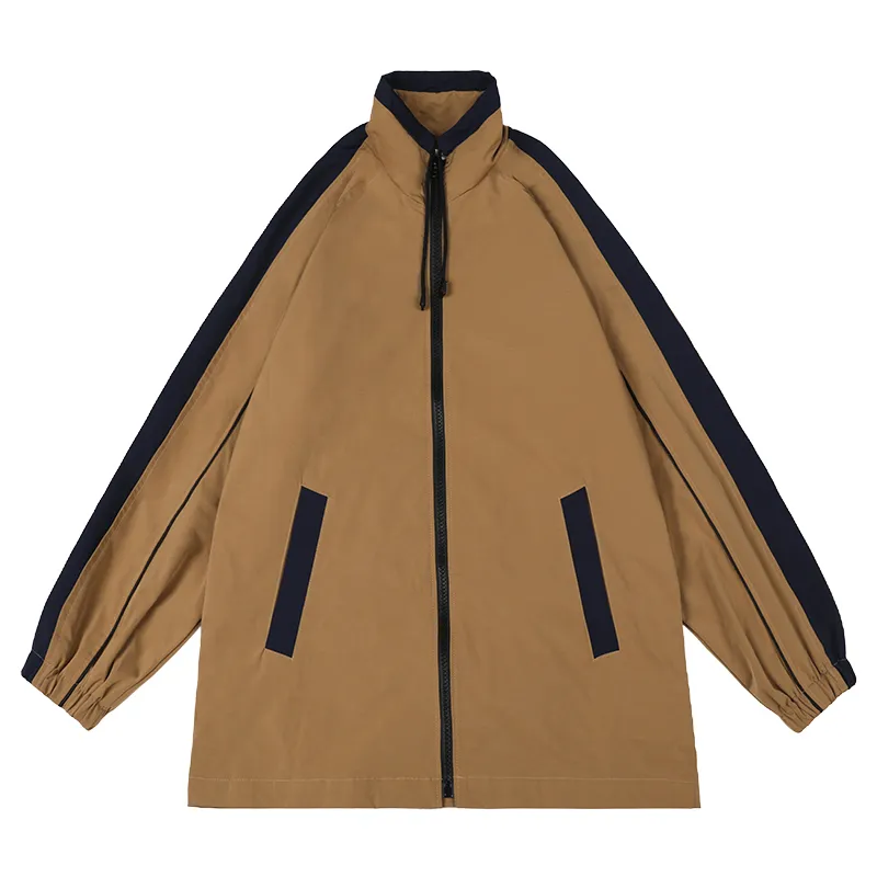 Casual retro loose contrast jacket - Khaki