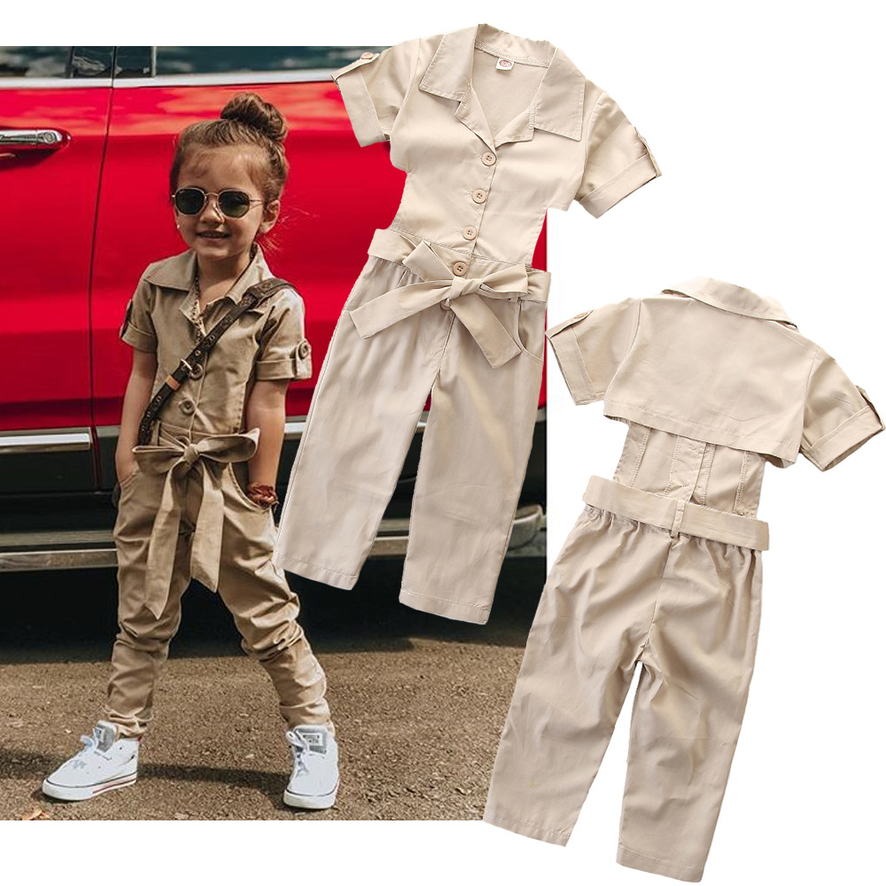 Summer leisure girls apricot overalls
