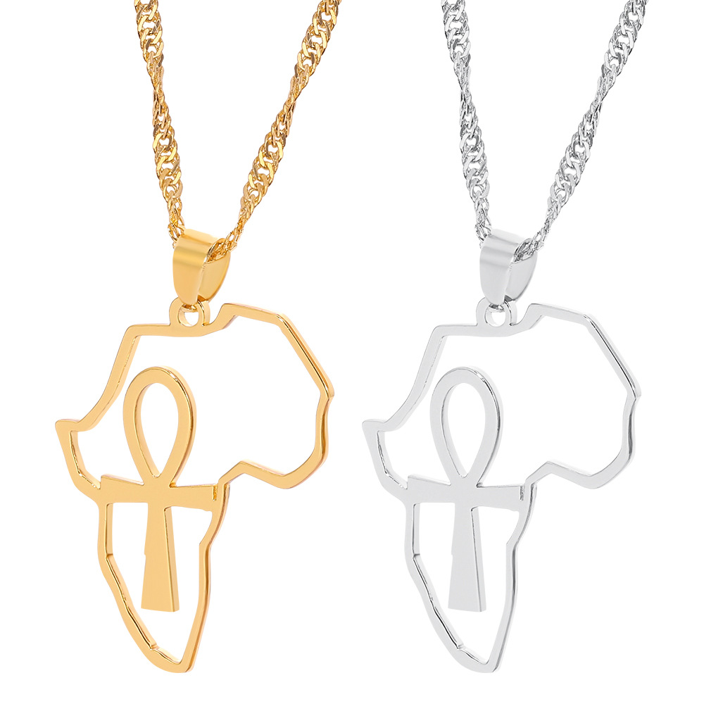 Stainless steel hollow map necklace