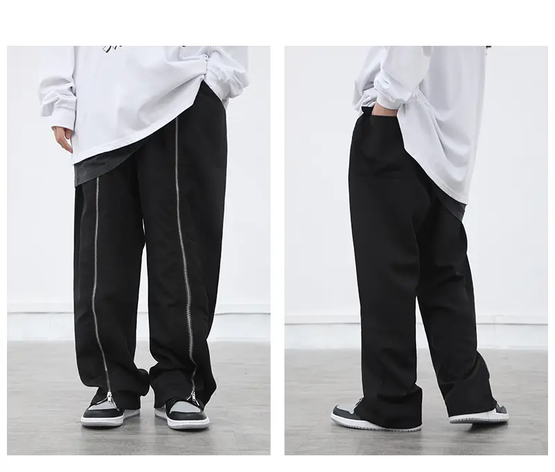 Dark zipper wide-leg pants